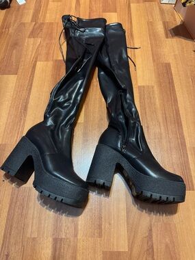 BAMBOO Black Over-The-Knee Platform Chunky Heel Boots